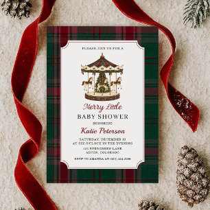 Invitación Dulce carrusel de Navidad con tartán Baby Shower
