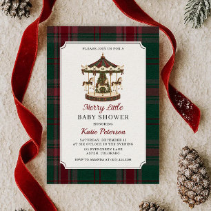 Invitación Dulce carrusel de Navidad con tartán Baby Shower