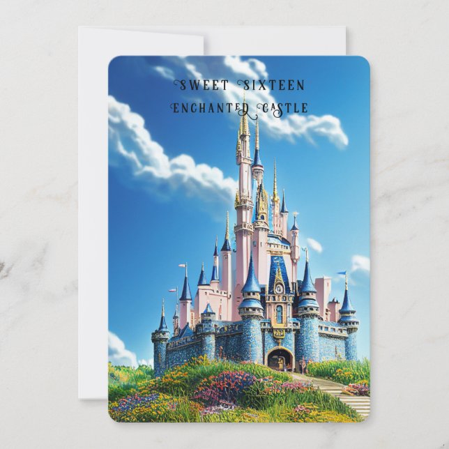 Invitación Dulce Castillo Encantado de los 16 años (Anverso)