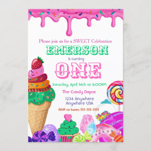Invitación Dulce celebración, Candyland, dulces dulces donut