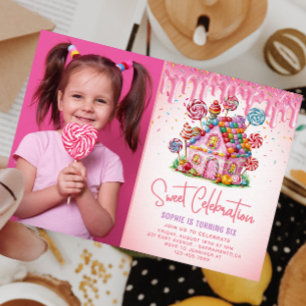 Invitación Dulce Celebración Candyland Foto Niños Cumpleaños