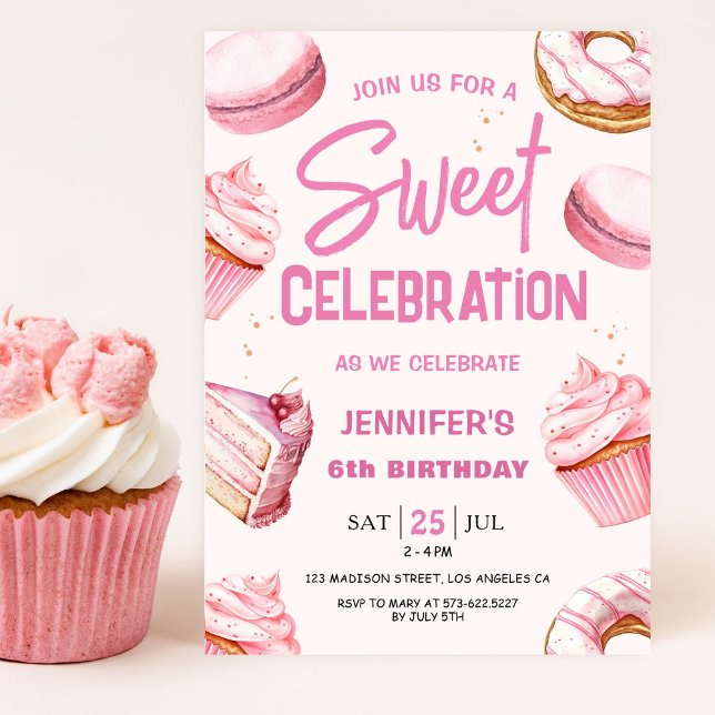 Invitación Dulce celebración Chica de Donuts rosados 6 cumple (Subido por el creador)