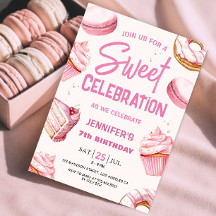 Invitación Dulce celebración Chica de Donuts rosados 7 cumple