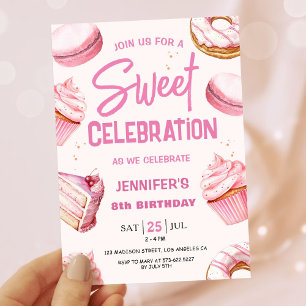 Invitación Dulce celebración Chica de Donuts rosados 8 cumple