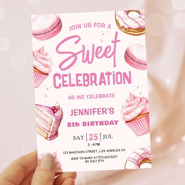 Invitación Dulce celebración Chica de Donuts rosados 8 cumple (Subido por el creador)