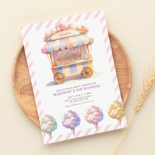 Invitación Dulce Celebración Chicas del Cotton Candy Cumpleañ