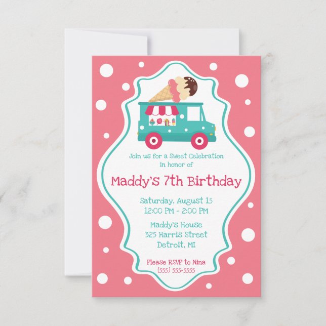 Invitación Dulce Celebración Crema de Hielo Camión Fiesta de  (Anverso)