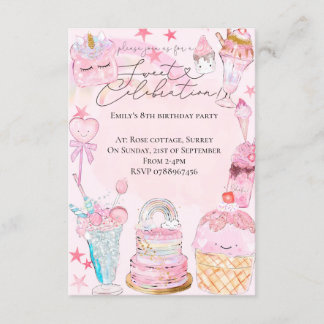 Invitación Dulce celebración cumpleaños de la Chica acuarela