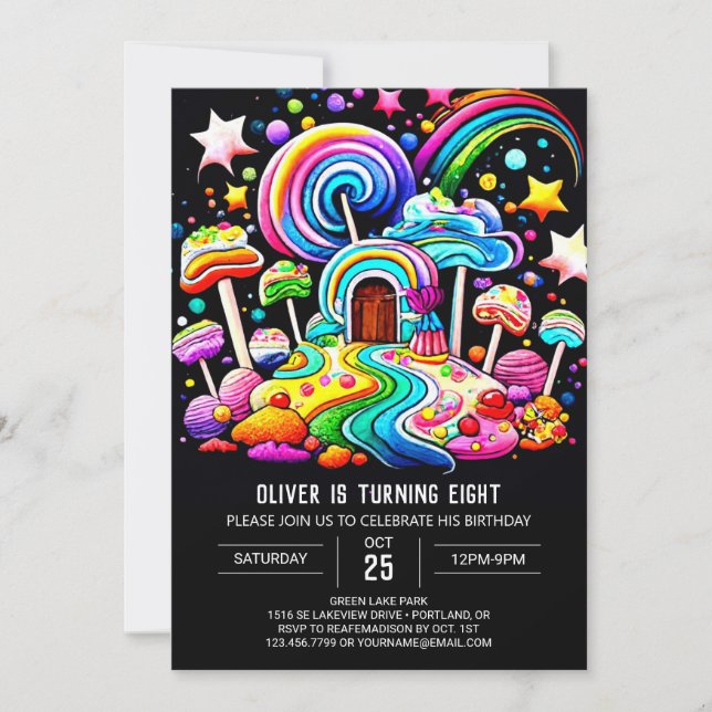 Invitación Dulce celebración cumpleaños de Lollipop (Anverso)