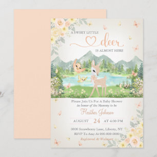 Invitación Dulce Celebración de Bebé Ciervo con Floración de