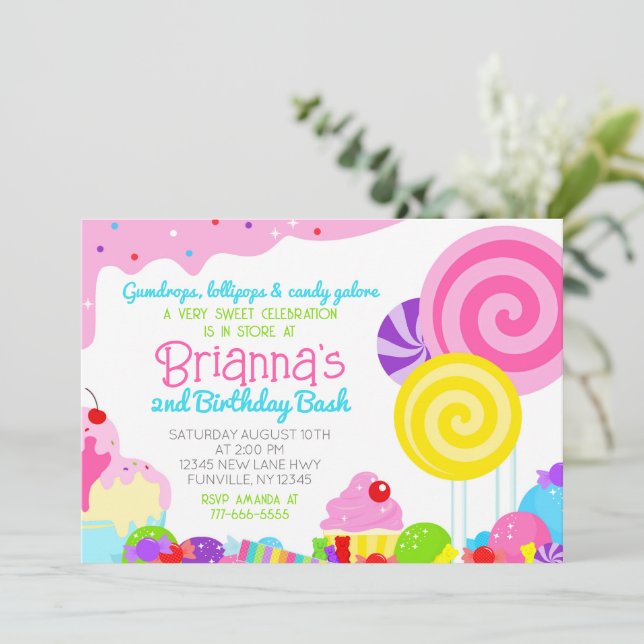Invitación Dulce Celebración de Cumpleaños Fiesta (Anverso de pie)