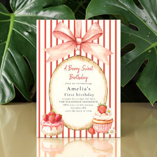 Invitación Dulce Celebración del Primer Cumpleaños de Fresa