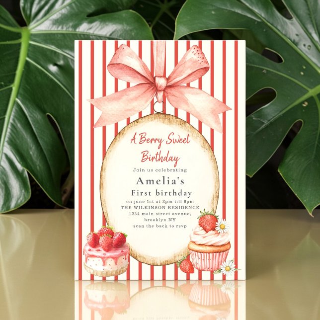 Invitación Dulce Celebración del Primer Cumpleaños de Fresa (Subido por el creador)