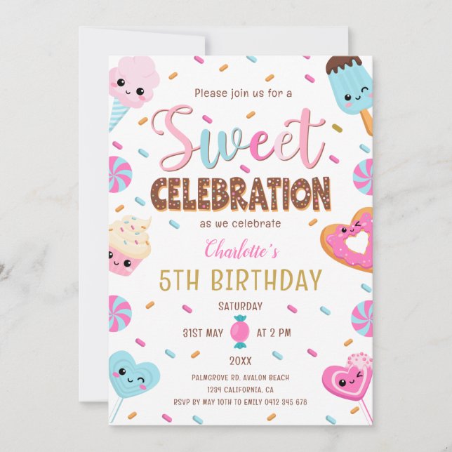 Invitación Dulce celebración Donut Candy helado cumpleaños (Anverso)