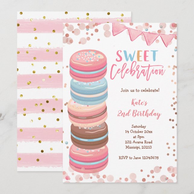 Invitación Dulce celebración fiesta de cumpleaños del Chica M (Anverso / Reverso)