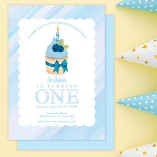 Invitación Dulce Celebración Pastel Azul Primer Fiesta de Cum