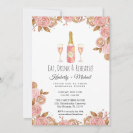 Invitación Dulce cena de ensayo de fiesta floral rosa de melo