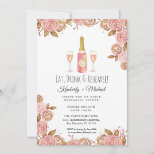 Invitación Dulce cena de ensayo de fiesta floral rosa de melo