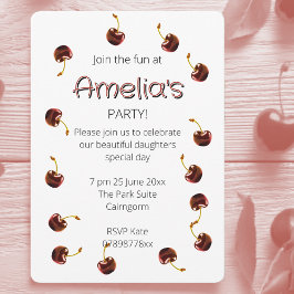 Invitación Dulce cereza fiesta de cumpleaños personalizada