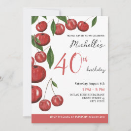 Invitación Dulce cerezas acuarela Ilustracion Cumpleaños En