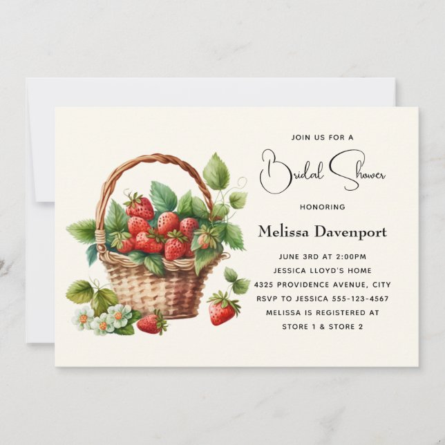 Invitación Dulce cesta llena de fresas para la despedida de s (Anverso)
