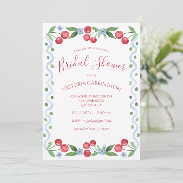 Invitación Dulce Cherry Red Bridal Shower (Anverso de pie)
