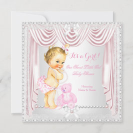 Invitación Dulce Chica Baby Shower Bebé satinado rosado