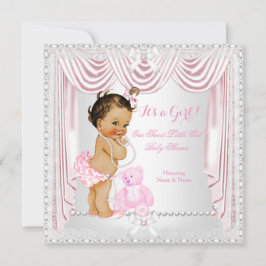 Invitación Dulce Chica Baby Shower Satina Rosa Brunette Bebé
