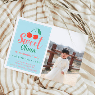 Invitación Dulce Chica Cumpleaños Cherry Summer Photo