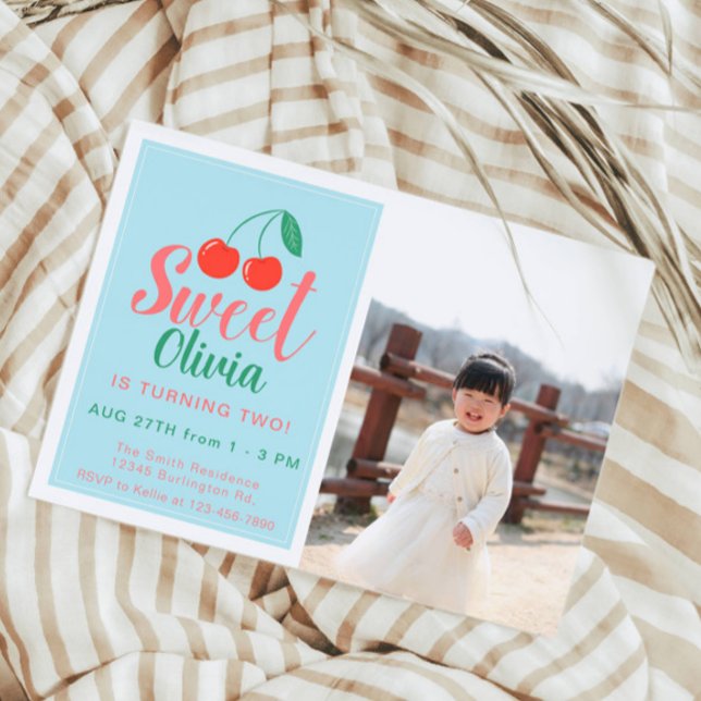 Invitación Dulce Chica Cumpleaños Cherry Summer Photo (Subido por el creador)