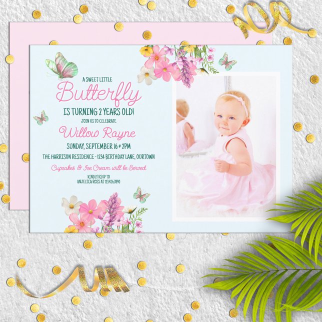 Invitación Dulce Chica del tema de la mariposa rosa (Subido por el creador)