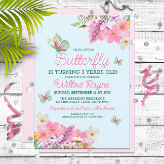 Invitación Dulce Chica del tema de la mariposa rosa