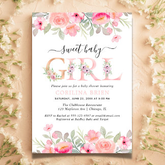 Invitación Dulce chica floral ducha de bebé