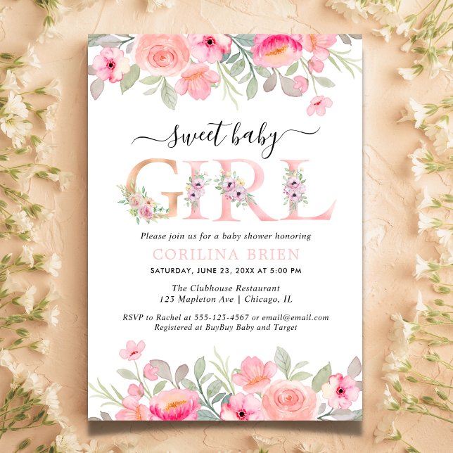 Invitación Dulce chica floral ducha de bebé (Subido por el creador)