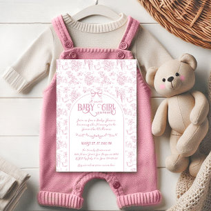 Invitación Dulce Chica Rosa Bow Whimsical Floral Baby Shower