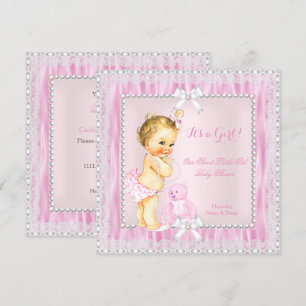 Invitación Dulce Chica rubio Baby Shower Pearls Lace