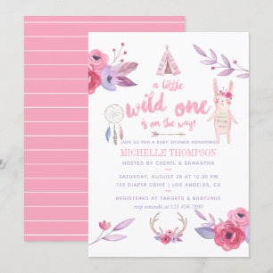 Invitación Dulce Chica Tribal Boho Aquarela Baby Shower