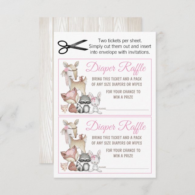 Invitación Dulce Chicas de bosque forestal Diaper Raffle (Anverso / Reverso)