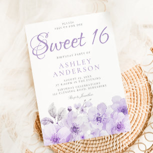 Invitación Dulce Chicas de Lavanda Púrpura Dulce 16 Cumpleaño
