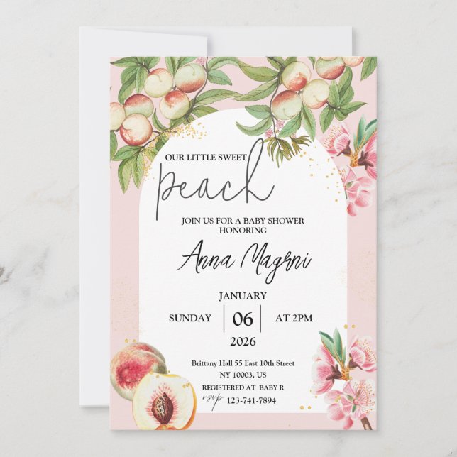 Invitación Dulce Chicas de Melocotón Baby Shower Arch Sprinkl (Anverso)