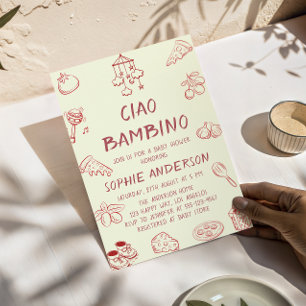 Invitación Dulce Ciao Bambino Crema Fiesta de Bebé Italiana