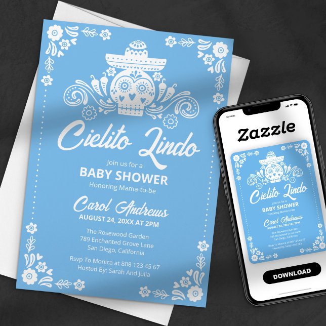 Invitación Dulce Cielito Cráneo de Azúcar Azul Fiesta de Bebé (Subido por el creador)