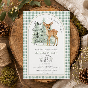 Invitación Dulce ciervo a cuadros Baby Shower neutro en cuant