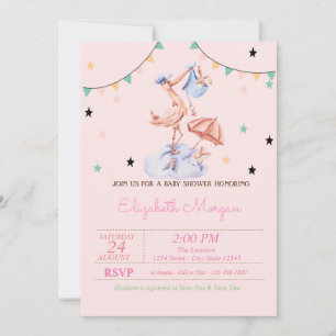 Invitación Dulce cigüeña Baby Shower de conejito 