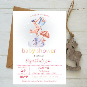 Invitación Dulce Cigüeña Lunares Baby Shower
