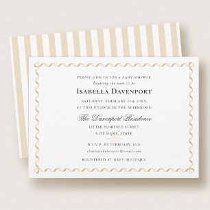 Invitación Dulce Cinta Elegante a Rayas Baby Shower Dorado