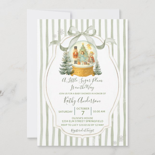 Invitación Dulce Ciruela Navidad Verde Invierno Shower de Beb (Anverso)