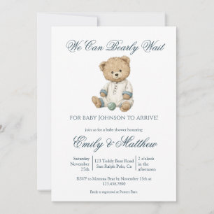 Invitación Dulce Clásico Simple Oso Baby Shower