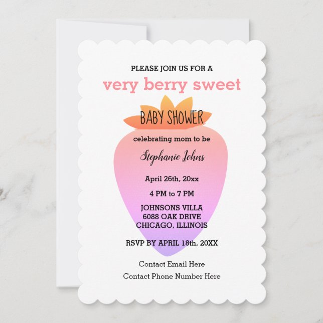 Invitación Dulce Código QR Fresa Cumpleaños de la Bebé Muy Be (Anverso)