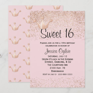 Invitación Dulce color de rosa del rosa de la corona del oro